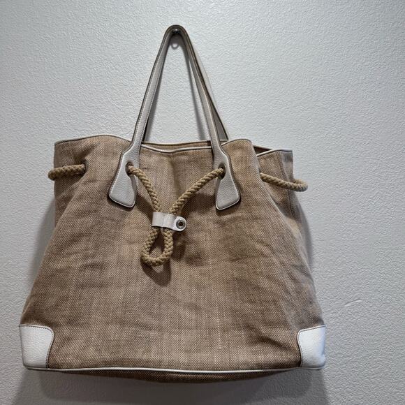 Tod's Straw‎ Woven Tote Bag with Dustbag Beige White Rope Handles Large Size - Picture 10 of 11